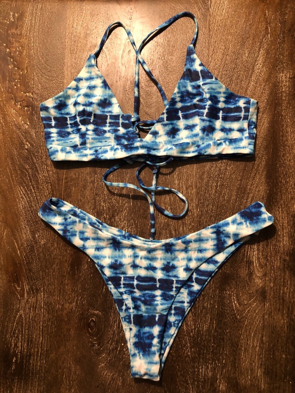 Zaful Blue and White Tie Dye Bikini